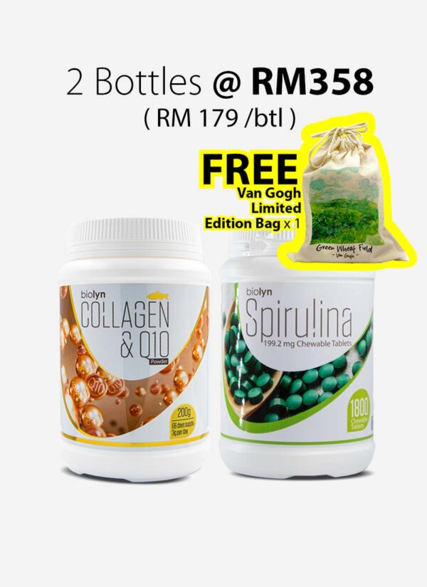 Biolyn Collagen & Q10 Powder (200g) x 1 (EXP: Jan 29) / Spirulina 1800's x 1 (EXP: Dec 27)